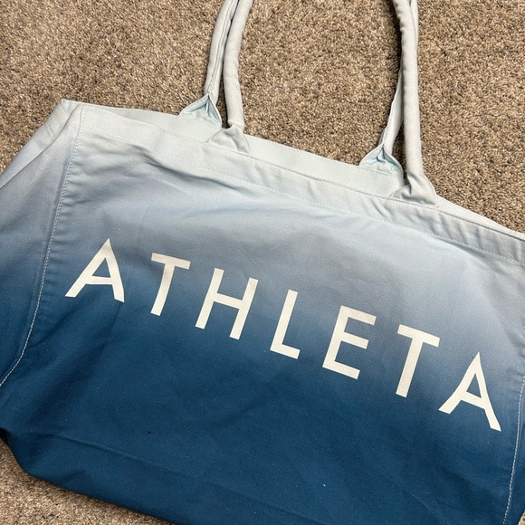 Athleta Handbags - Athleta Large Canvas Tote Bag Blue Gradient Logo Print